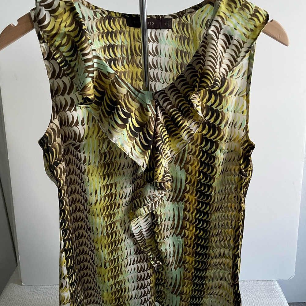 The Limited Green and Brown Ruffled Bib Collar Blouse